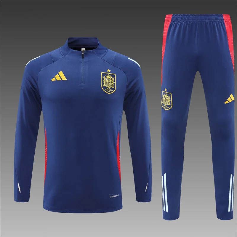 2024/2025 Spain Half-Pull Training Wear Royal Blue Football Shirt