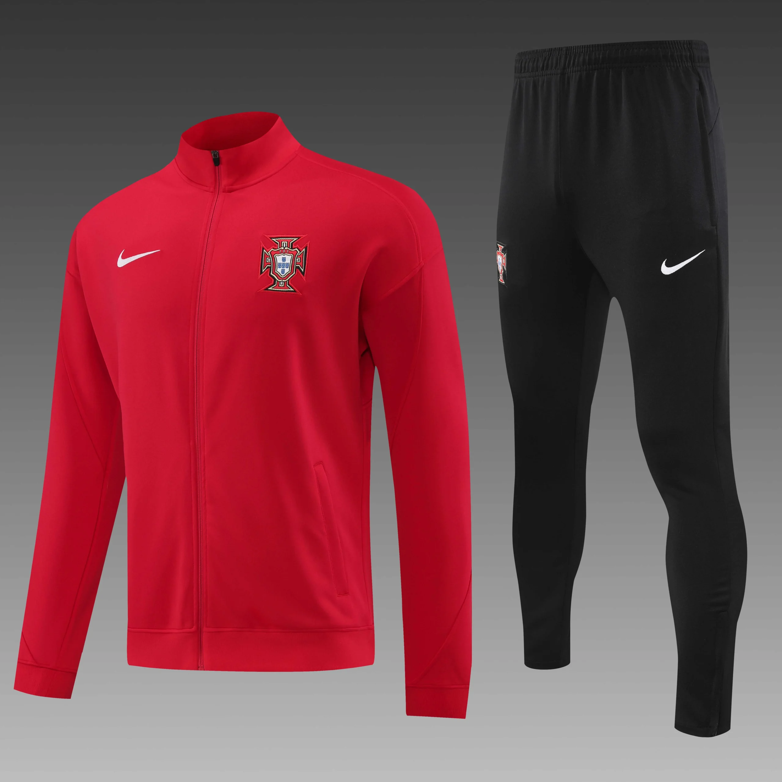 2024/2025 Portugal Long Zipped Jacket Training Suit Red Football Shirt Set